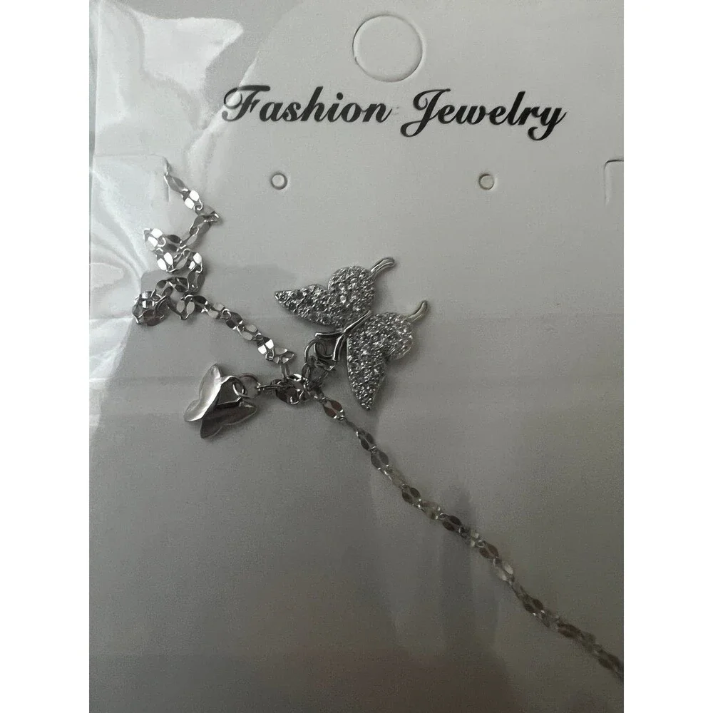 Necklace sterling silver butterfly with crystals new